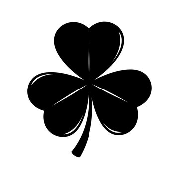 Clover Leaf Silhouette Vector Icon - Three Leaf Plant Black Shape on White Background - Minimalist Luck Symbol