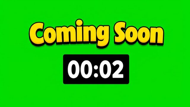 Flat 2D Cartoon Animation of a Coming Soon Animation Countdown Timer Green Screen