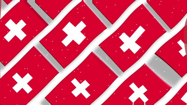 Switzerland flag pattern repeated in 3d grid motion background art
