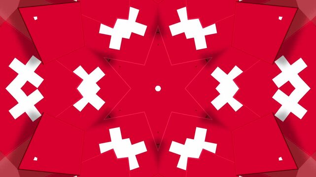 Abstract Swiss flag mandala kaleidoscope red and white cross pattern