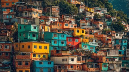 Colorful hillside favela houses Brazil