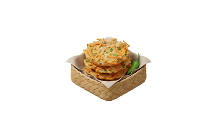 3D Isometric Indonesian Vegetable Fritter Bala-Bala in Bamboo Basket Icon