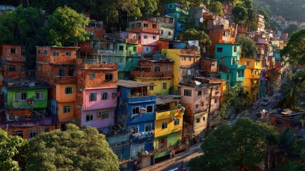 Colorful hillside favela houses Rio de Janeiro