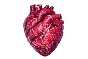 Anatomical heart made from fresh red cabbage, symbolizing a plant-based diet for heart disease prevention and wellness