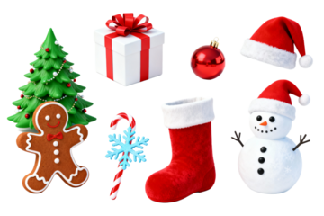 Christmas Elements Collection: Tree, Gift, Stocking, Snowman