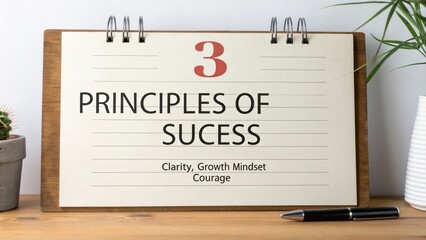 Three Essential Principles for Success Illustrated on a Notebook with a Pen and a Plant as Background D&eacute;cor