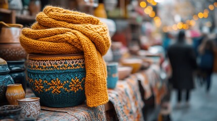 Charming display of artisanal goods at an outdoor market in autumn