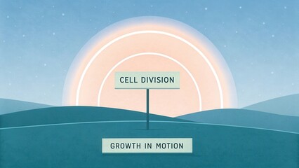 Conceptual Representation of Cell Division and Growth in Motion with Vibrant Background and Simple Graphics