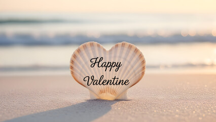 Valentine Greeting Shell on Sand with Soft Light