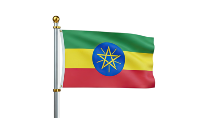 Ethiopian Flag Waving on a Pole