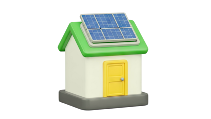 3D Icon of a House with Solar Panels