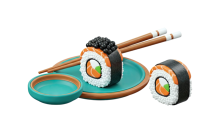 3D Rendered Sushi with Caviar and Chopsticks