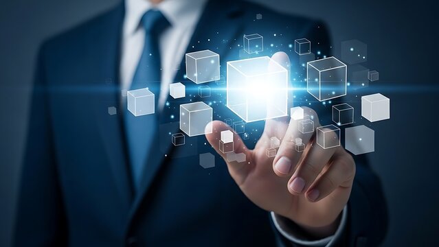 Digital Data Blocks and Information Management Concept - Powered by Adobe