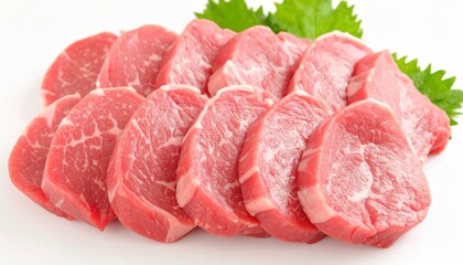 Raw lamb chops arranged in a fan pattern, isolated on pure white background