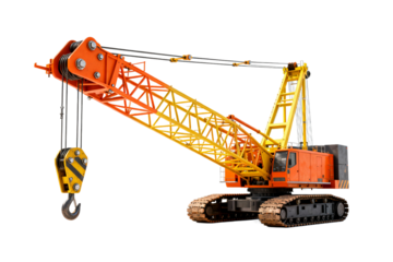Orange and Yellow Crawler Crane on White Background