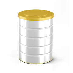 Food & Milk Powder Tin Can Mockup black and white 3d rendering on transparent background