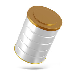 Food & Milk Powder Tin Can Mockup black and white 3d rendering on transparent background