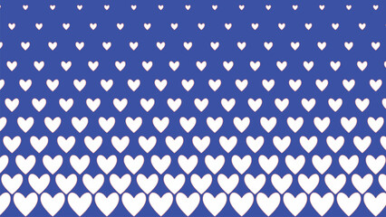 A striking abstract illustration featuring numerous white heart shapes arranged in horizontal rows against a solid navy blue background. The hearts create a halftone or fading gradient effect. © SWEET