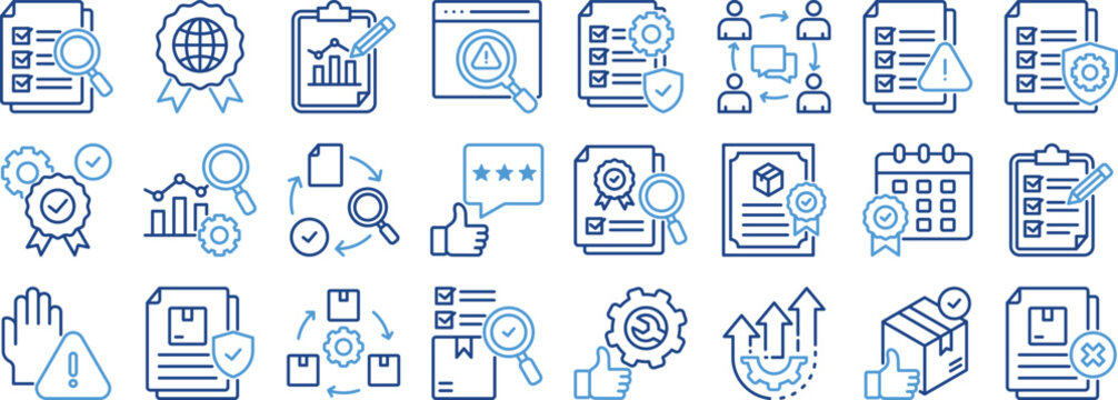 Quality Control icon collection. Containing design quality, business, control, technology, industry, production