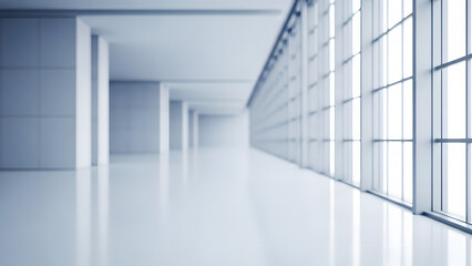 Fototapeta premium Empty modern office corridor with large windows.