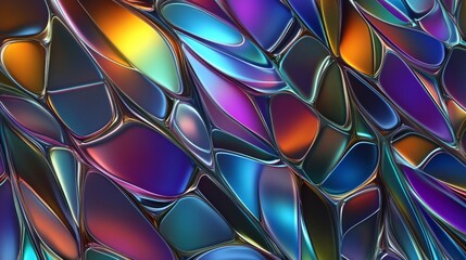 Abstract stained glass artwork with bright colors and shapes created by generative AI demonstrates unique patterns and designs for background use