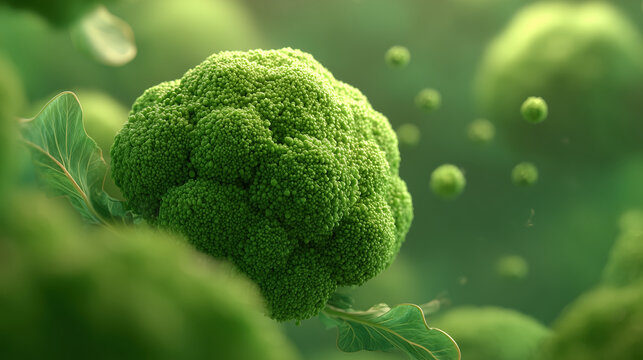 Fresh broccoli green vegetable macro broccoli organic food healthy nutrition closeup detail dewy leaf soft focus garden Fresh