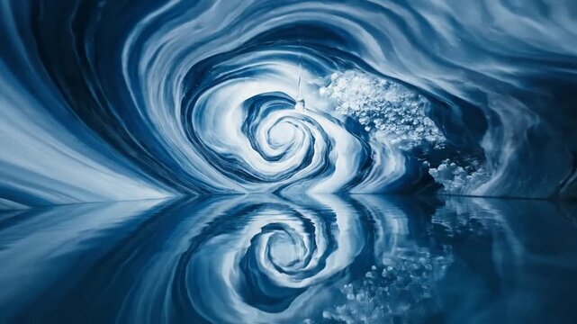 Vivid blue vortex of swirling water and light, forming a spiraling, reflective whirlpool glow, soft