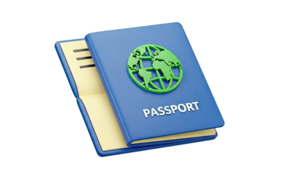 3D Render of a Blue Passport with Globe Emblem