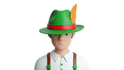 Cartoon Character in Traditional German Hat and Lederhosen