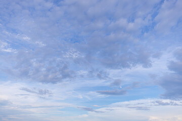 Pale Moon in the Bright Blue Daylight Sky with Soft Clouds,A serene daytime landscape featuring a waxing gibbous moon visible against a clear blue sky.