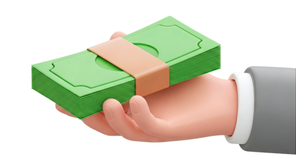 Hand holding a stack of green banknotes