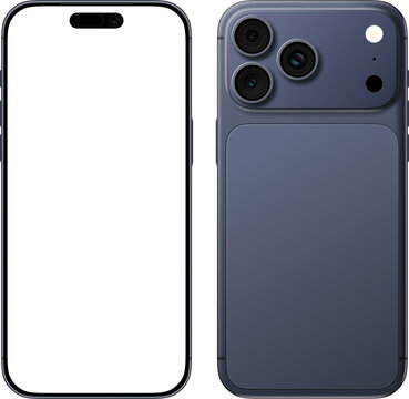 Front and BackFront View of dark blue iPhone 17 pro  smartphone mockup, modern mobile screen outline template for UI UX app and device design illustration