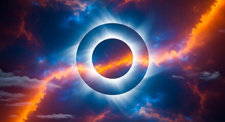 Obraz premium Celestial Ring - A Cosmic Portal Amidst Ethereal Clouds and Vibrant Light.