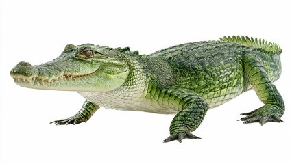 Obraz premium Green Alligator or Crocodile Reptile Isolated on White Background Studio Shot