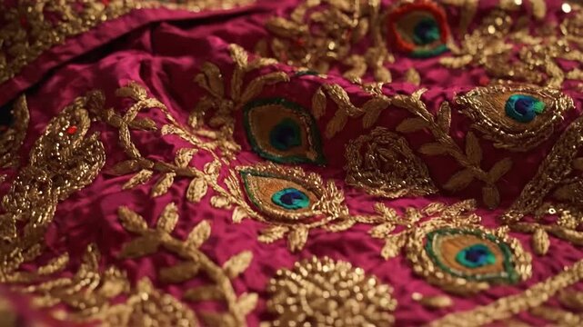 Luxurious Indian Ethnic Wear Fabric Detailed Gold Embroidery Peacock Motif