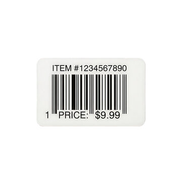 Barcode sticker with price tag and item number on black background
