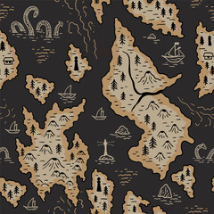 Seamless vector map pattern with islands, seas, and rivers. Adventure. Geographic wallpaper for children design.