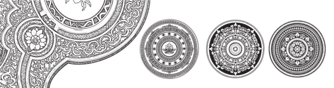 Ceiling rosette engraving illustration for interior design branding
