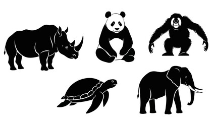 Naklejka premium Endangered Animals Silhouette Collection Rhino Panda.