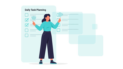 Woman planning daily tasks on a checklist, time management and organization concept