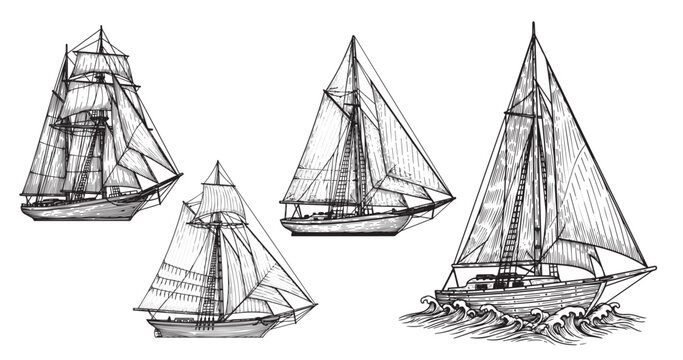 Sailboat engraving illustration for maritime branding