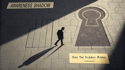 Awareness Shadow Concept Illustrating Hidden Risks and Opportunities in Life and Business Decisions with Keyhole Symbolism