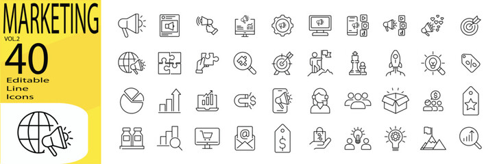 Marketing vol.2 icon set. Editable stroke.	