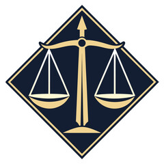 Minimal Justice Scale Icon in Gold and Navy Flat Vector Logo
