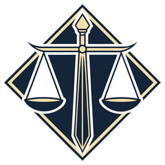 Minimal Justice Scale Icon in Gold and Navy Flat Vector Logo