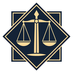 Minimal Justice Scale Icon in Gold and Navy Flat Vector Logo