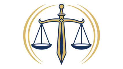 Minimal Justice Scale Icon in Gold and Navy Flat Vector Logo