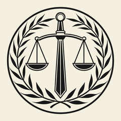 Minimal Justice Scale Icon in Gold and Navy Flat Vector Logo