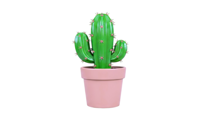 Green potted cactus with brown pot on white background
