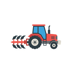 Fototapeta premium Red tractor isolated on white background for farm machinery illustration